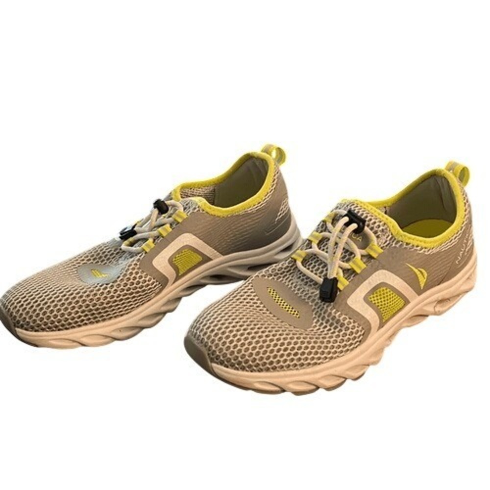 Nautica Aslin Ladies Grey Neon Yellow Mesh Bungee Lace Athletic Sneakers Size 10